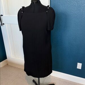 Ann Taylor Black Square-Neck Midi Dress with Puff Sleeve Accents